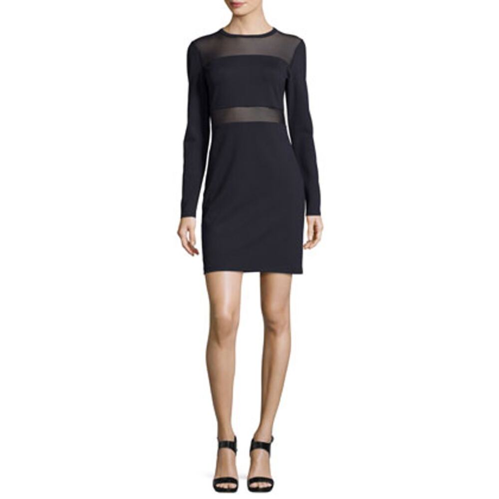 Michael Kors Long Sleeve Mesh Paneled Mini Dress Bodycon Sexy Date Night M 2377